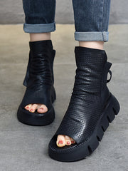 Original Solid Color Leather High Top Thick Bottom Shoes