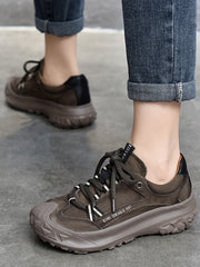 Zapatos versátiles de cuero con cordones y suela gruesa