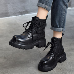 Klassische Martin-Stiefel aus Leder mit Reißverschluss und dicker Sohle