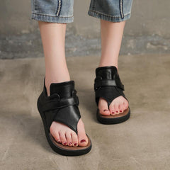 Sandalias de plataforma, chanclas, sandalias suaves de piel de vaca, botas, plataformas, negro/marrón