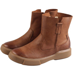 Botas Martin de piel de vaca retro, cómodas botas para caminar con cremallera, marrón/negro