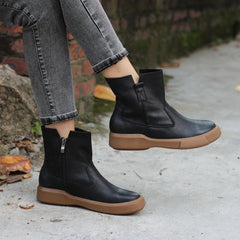 Botas Martin de piel de vaca retro, cómodas botas para caminar con cremallera, marrón/negro