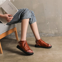 Zehensteg Sandalen Stiefel Rindsleder Bequeme Slingback Wrap Ankle Sommerstiefel Schwarz/Braun/Kaffee