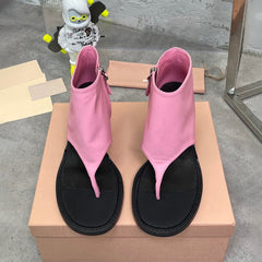 Block Heel Summer Boots Toe Post Thong Sandals Side Zipper Bootie