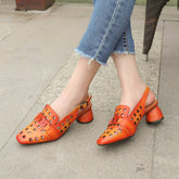 Comfy Genuine Pumps Slingback Cut Out Chunky Sandals Orange/Grey