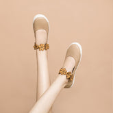 Handgemachte flache Mary Jane Blumen Runde Spitze Aprikose/Beige