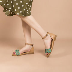 Handmade Donddi Sandals Flowers Green/Coffee/Yellow
