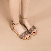 Handgemachte Donddi Sandalen Blumen Grün/Kaffee/Gelb