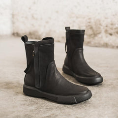 Chelsea-Stiefel mit seitlichem Reißverschluss, zum Wachsen, kurze Stiefel für den Winter, Schwarz/Kaffee