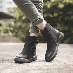 Wachsstiefeletten mit Schnalle hinten verziert Schwarz/Kaffee