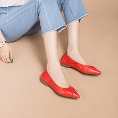 Ballerinas mit spitzer Spitze aus Schaffell Gelb/Dunkelgrün/Kaffee/Rot/Pink/Grau/Rotbraun/Grün/Dunkelapricot/