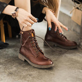 Modische Lammfell-Kampfstiefel, Designer-Retro-Reitstiefel mit dicker Sohle, Kaffee/Dunkelkaffee/Schwarz