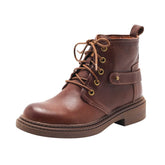 Martin Boots Chunky Boots Cowhide Soft Walking Short Boots Black/Coffee