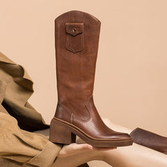 Retro klobige Reitstiefel Kniehohe Stiefel