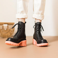 Botas Martin de suela colorida, botas de montar gruesas retro de diseñador, tacón alto, hechas a mano