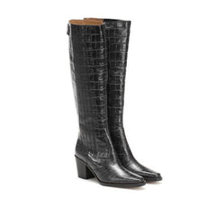 Botas de montar de tacón alto con estampado de cocodrilo