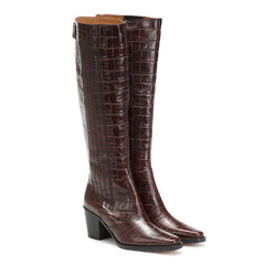 Botas de montar de tacón alto con estampado de cocodrilo