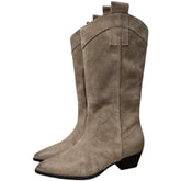 Western Bootss Mid Calf suede knee boots- Black/Khaki