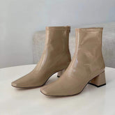 Squared Toe Nude Boots Block Heeled Black/Nude