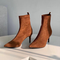 Botas clásicas de punta puntiaguda, botas de tacón alto elásticas de ante