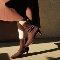 Botines elegantes de tacón medio con elástico de piel de oveja, elegantes y tipo guante.