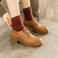 Brogue Oxfords & Tie Shoes Normal Fit Mid Heel Brown/Black