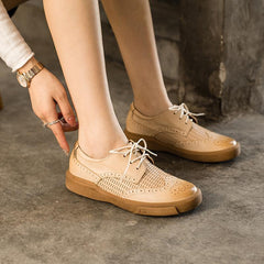 Zapatos Oxford con punta de ala auténtica, planos, de corte normal, en beige, marrón y negro