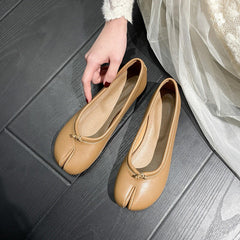 Damen Kalbsleder Casual Flats Split Toe Loafers Hellbraun/Khaki/Silber/Beige/Schwarz