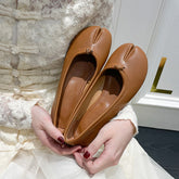 Women's Calf Casual Flats Split Toe Loafers Light Brown/Khaki/Silver/Beige/Black