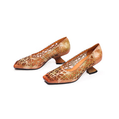 Retro Style Square-Toe Pumps Block Heels Fog Green/Fog Blue