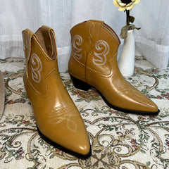 Damen Western-Stiefeletten mit Stickereien - Wildleder-Khaki/Schwarz/Braun Cowgirl-Stiefel, komplett aus echtem Leder