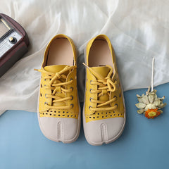 Handmade Loafers Mori Girl Shoes Split Toe Comfort Casual Flat Shoes Apricot/Coffee//Yellow
