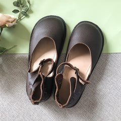 Middle English Handgefertigte flache Mary Jane Retro-Sandalen mit runder Zehenpartie