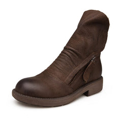 Retro Reitstiefeletten Chunky Wrinkled Ankle Boots Schwarz/Kaffee