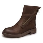 Retro-Stiefeletten mit dicker Sohle aus Vollnarbenleder Schwarz/Kaffee