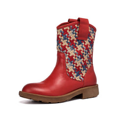 Gewebte Stiefel, wadenlang, Colorblocking-Design, Cowgirlstiefel