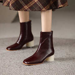 Classic Elegant Glove-Like Ankle Boots Mid Heel Back Zipper Boots