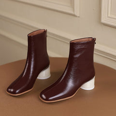 Classic Elegant Glove-Like Ankle Boots Mid Heel Back Zipper Boots