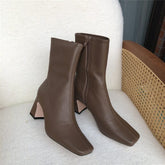 Classic Sheepskin Elegant Glove-Like Ankle Boots High Heel Side Zipper Boots