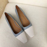 Square Toe Block Heeled Slip-On Pumps Office Shoes Color Blocking