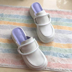 Sandalias de cuña con plataforma de piel de vaca hechas a mano en blanco, negro y albaricoque