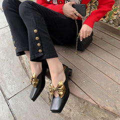 Mary Jane im Lolita-Stil mit Schleife, niedriger Blockabsatz, quadratische Zehenpartie