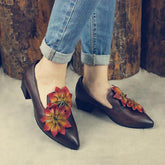 Original Design's Washable Calf Pumps Handemade Midheel Casual Shoes Coffee