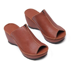 Genuine Wedge Sandals Peep Toe Slingbacks