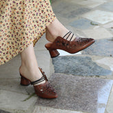 Retro Style Pointed-Toe Mules Block Heels