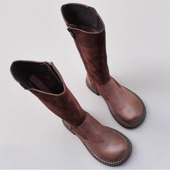 Handmade Knee High Boots Big Toe Splicing Design Riding Boots Black/Brown