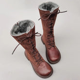 Handgemachte kniehohe Stiefel mit Schnürung, Big Toe Splicing Design, Reitstiefel, Schwarz/Braun