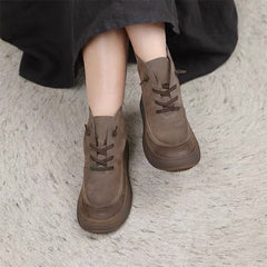 Handgemachte echte Martin-Stiefel, Schnürstiefeletten, Retro-Klobige Stiefeletten, Grau/Kaffee