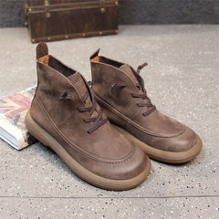 Round Toe Martin Boots Lace-Up Combat Boots Soft Ankle Boots
