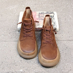 Round Toe Martin Boots Lace-Up Combat Boots Soft Ankle Boots Color Blocking